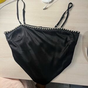 Black Satin crop top with gem Trim